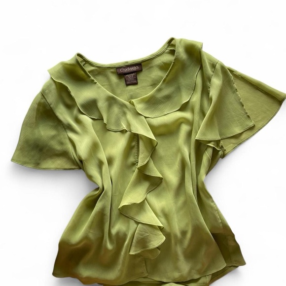 Vintage Chadwicks Olive Ruffle Blouse - Picture 1 of 6